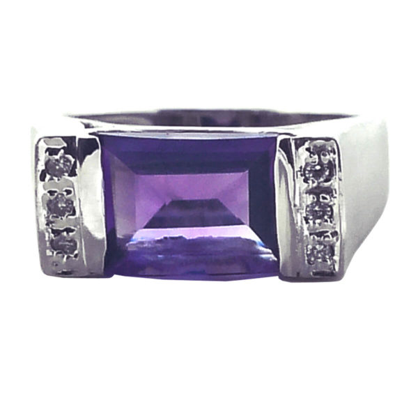 10K White Gold Diamond and Amethyst Ring