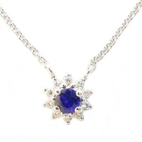 14K White Gold 0.197ct Sapphire and Diamond Necklace