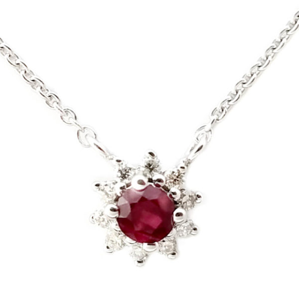 14K White Gold 0.20ct Ruby and Diamond Necklace