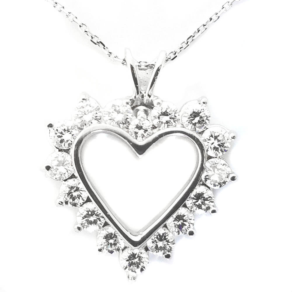 14K White Gold 1.75ct Diamond Heart Necklace | More Than ...
