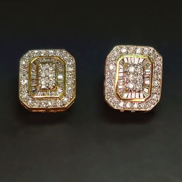 Stylish yellow gold clip on earrings set with dozens of diamonds