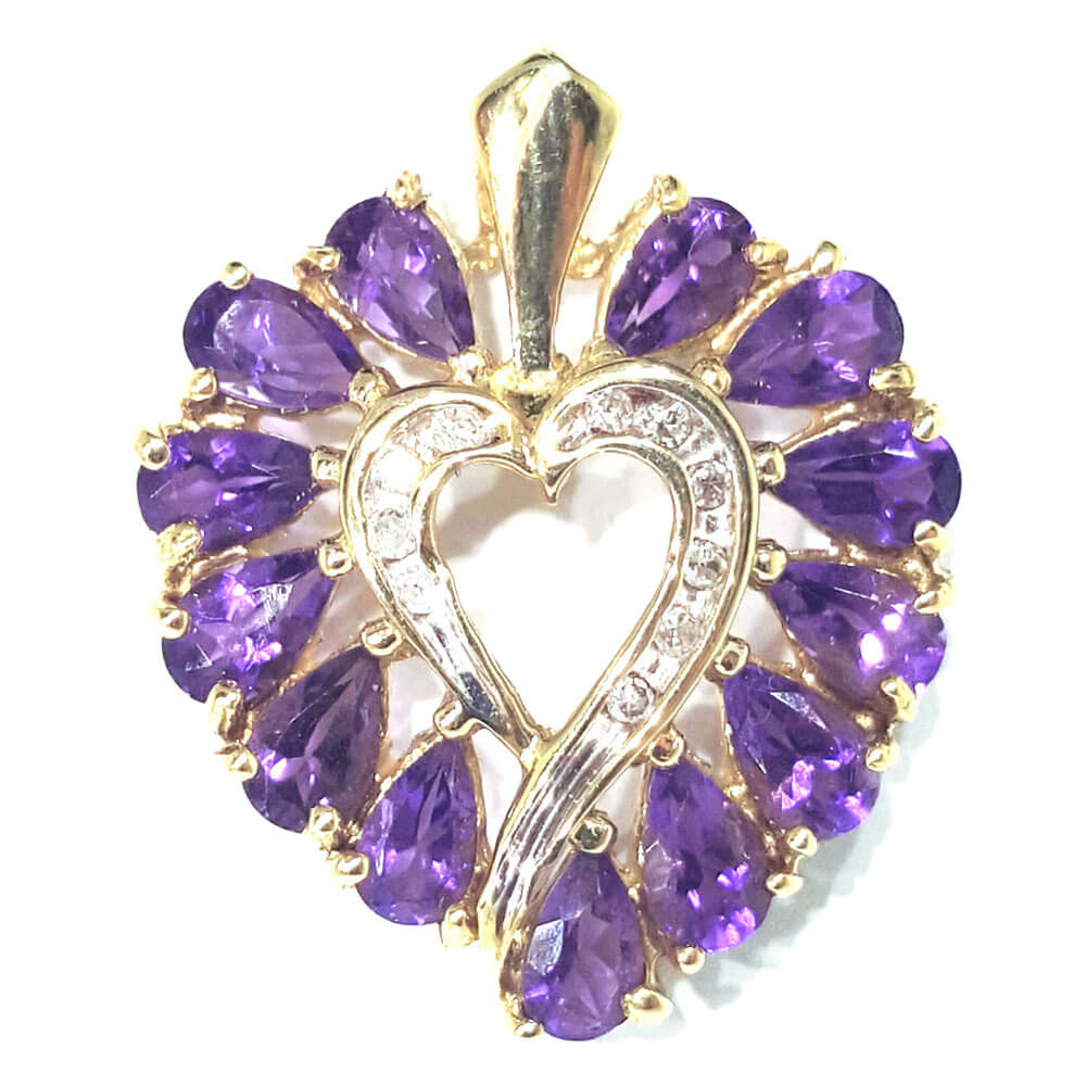 Details about   Gold Amethyst Diamond Accent Swirly Floating Heart Ladies Pendant