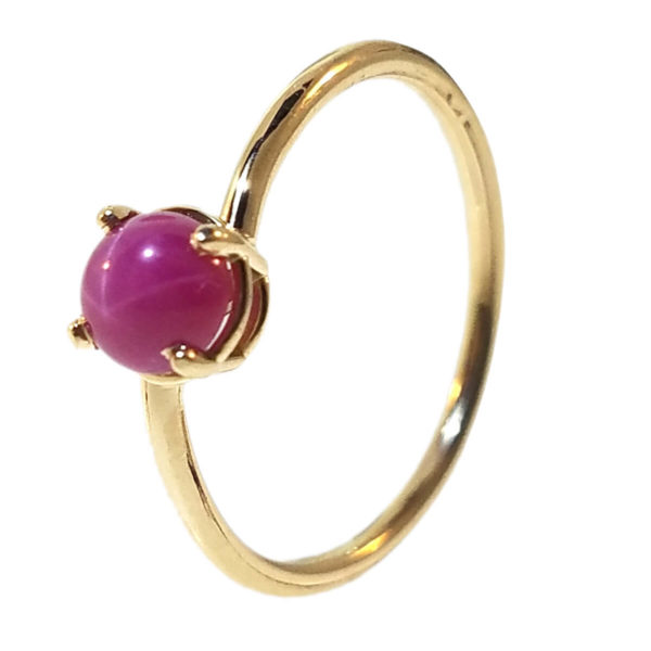 14kt Yellow Gold “Skinny” Ring with Pink Star