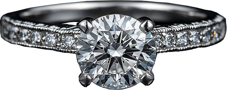 Diamond Solitare Engagement Ring Beautiful diamond engagement ring with a large round center stone and a single row of diamonds in the shank.