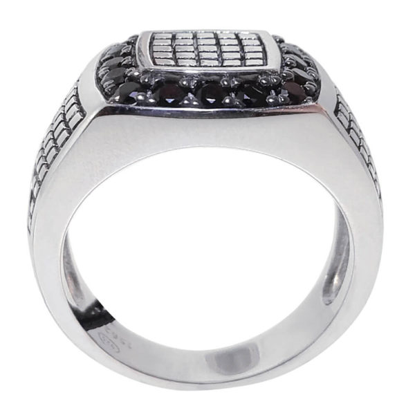Gent's Sterling Silver & Black Cubic Zirconia Diamond Ring