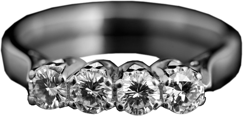 white gold wedding band with four round diamonds