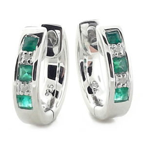Sterling Silver Diamond and Emerald Earrings