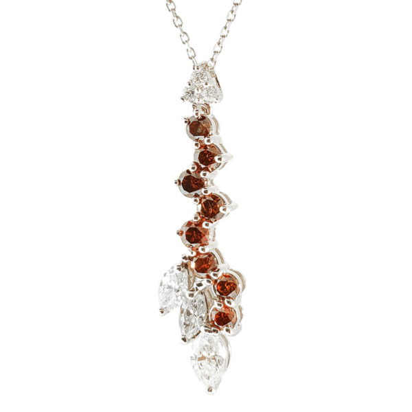 14K White Gold, White and Cognac Diamond Necklace