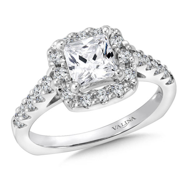 14K White Gold 0.50ct Diamond Engagement Ring 1.00ct Princess center