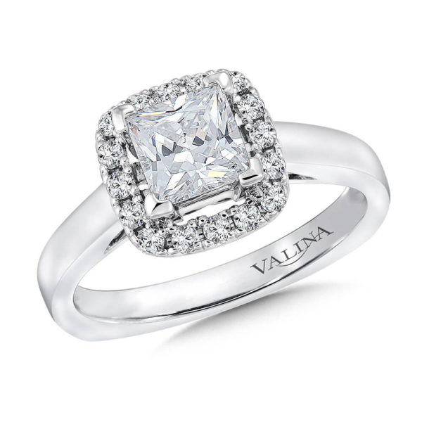 14K White Gold 0.25ct Diamond Engagement Ring 1.00ct Princess cut center