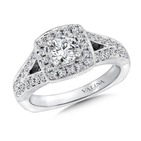 14K White Gold 0.43ct Diamond Engagement Ring 0.50ct center