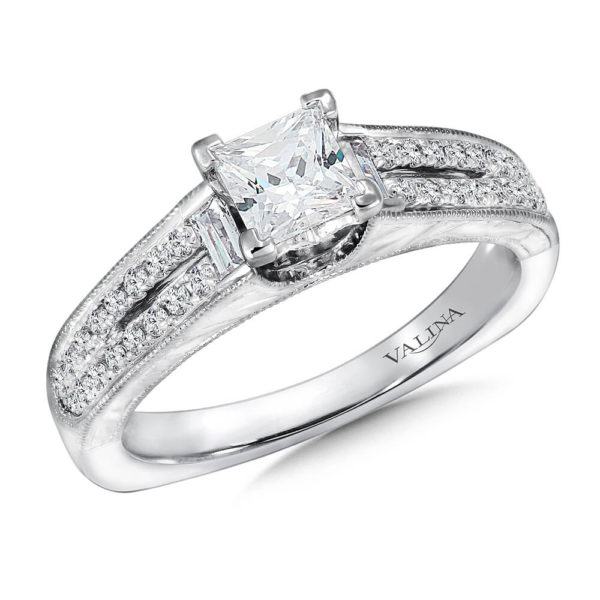 14K White Gold 0.29ct Diamond Engagement Ring 0.75ct Princess center