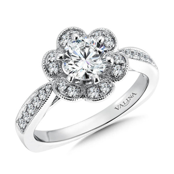 14K White Gold 0.37ct Diamond Engagement Ring 0.75ct center