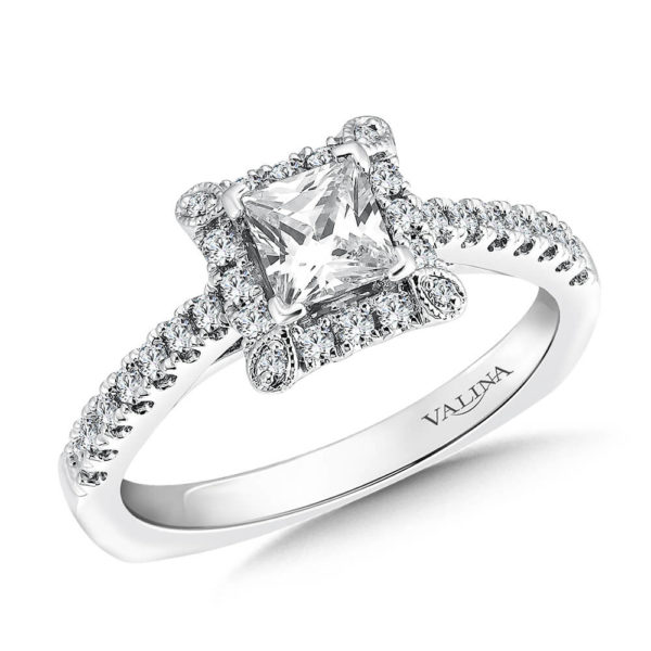 14K White Gold 0.28ct Diamond Engagement Ring 0.50ct Princess center
