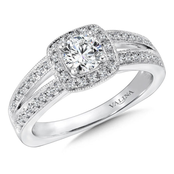 14K White Gold 0.26ct Diamond Engagement Ring 0.50ct center