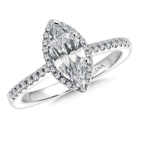 14K White Gold 0.20ct Diamond Engagement Ring 1.00ct Marquis center