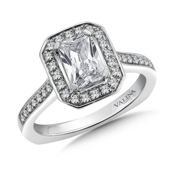 14K White Gold 0.35ct Diamond Engagement Ring 1.25ct Princess center