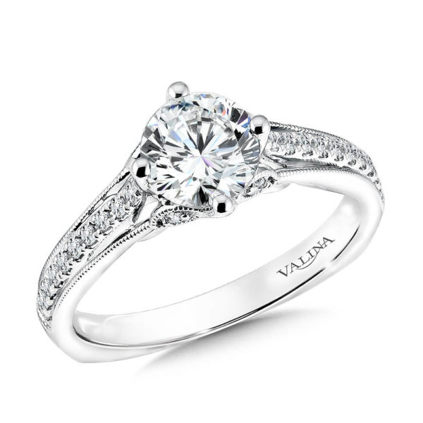 14K White Gold 0.17ct Diamond Engagement Ring 1.00ct center