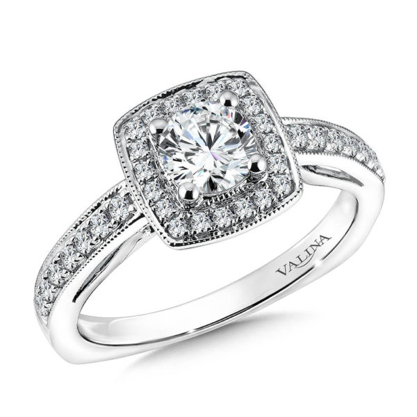 14K White Gold 0.29ct Diamond Engagement Ring 0.625ct center